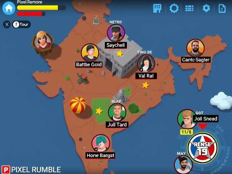 Pixel Rumble India map showing different locations and strategic points